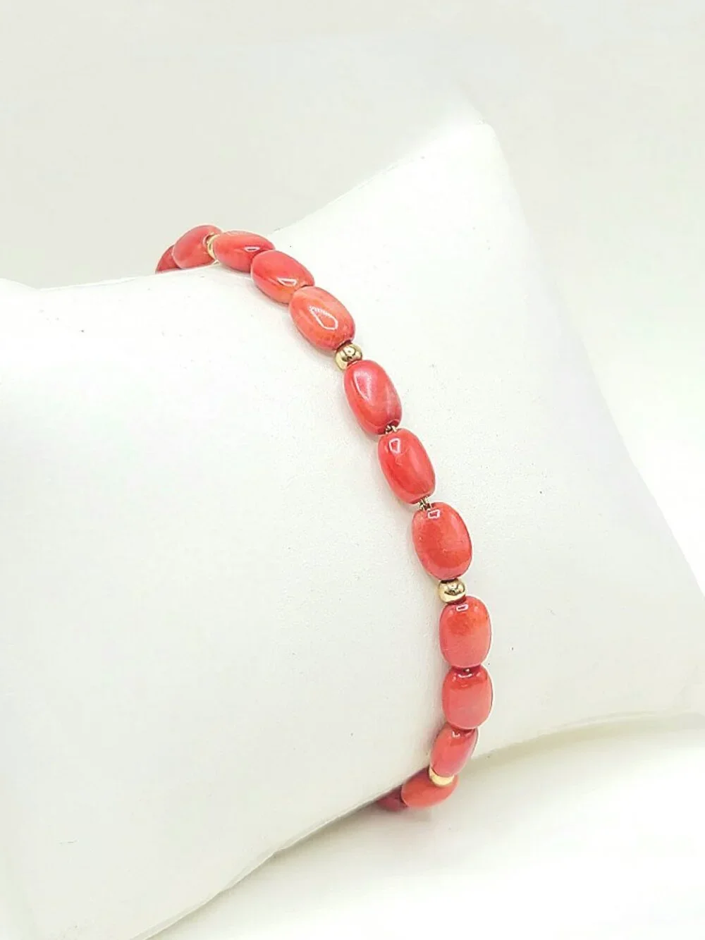 David Yurman Bijoux Pebble Bead Bracelet in Yellow Gold w/ Red Sea Bamboo Coral